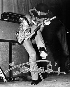 JIMI HENDRIX playing guitar with his teeth STICKER  