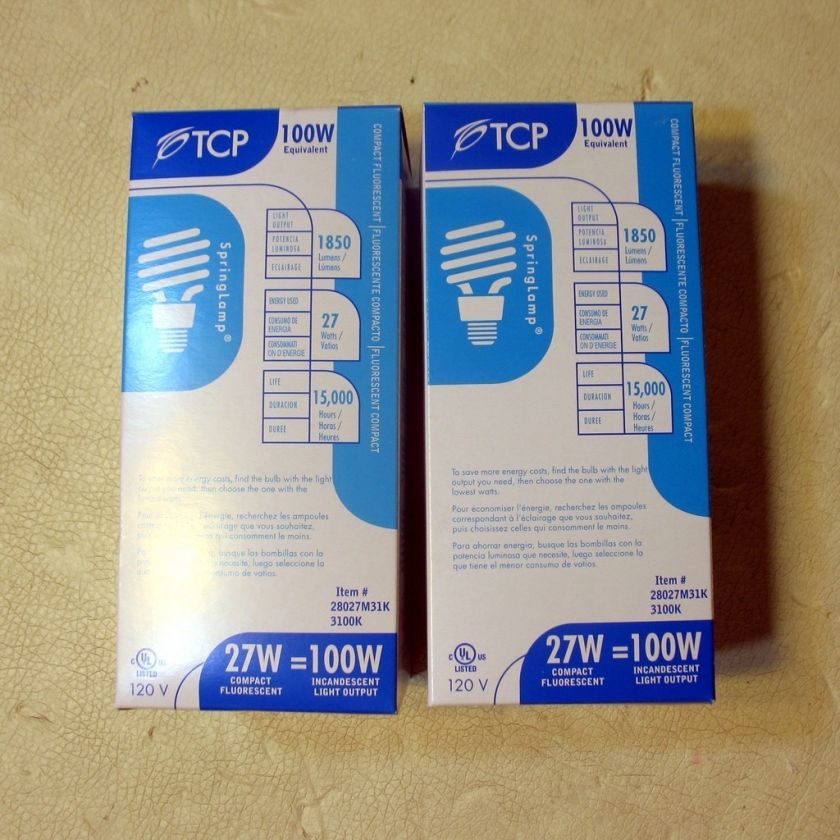 TCP SPRINGLAMP 28027M 27W/100W 3100K COMPACT FLUORESCENT BULB PAIR (2 