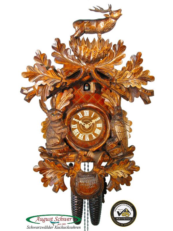 Black Forest Cuckoo Clock 8 Day Carving The Stag NEW  