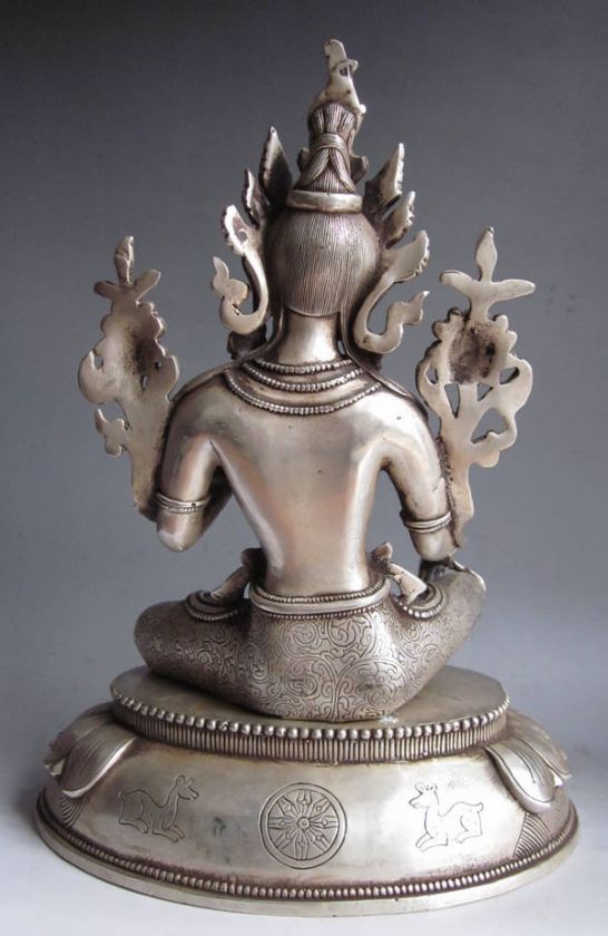 11 Old Tibet Tibetan Silver Green Tara Goddess Statue  