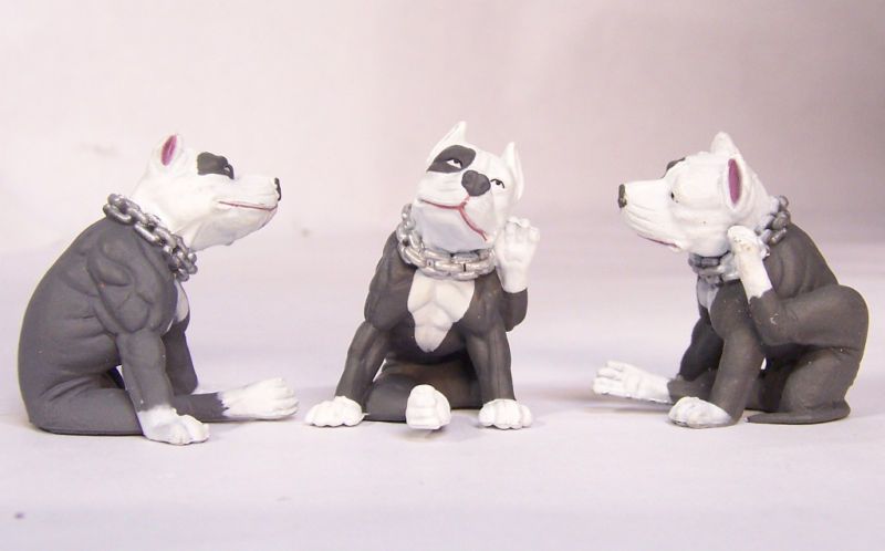 Blue Nose White Pit bull Dog 2 Figure Hood Hounds Scratching  