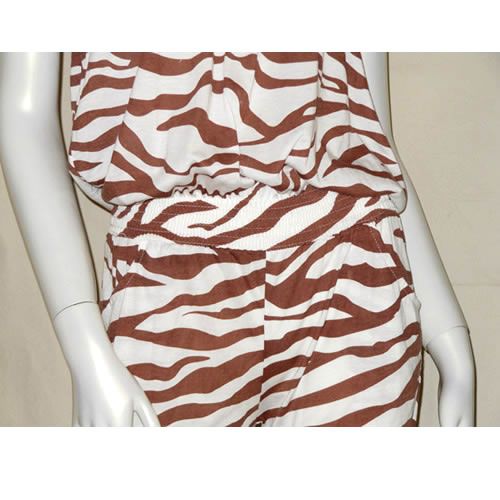 Brown White Boho Fashion Animal Print Zebra Halter Rompers and 