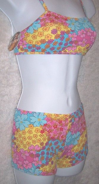 2PC COLOR HIPPIE FLORAL BOOTY BOY CUT SWIMSUIT XL  