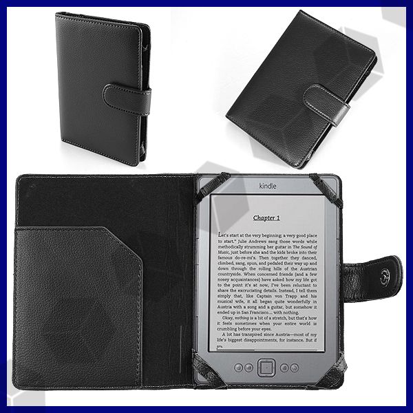 HOUSSE etui cuir + lampe LED pour  KINDLE 4 2011 violet noir 