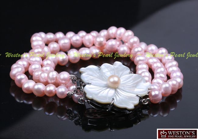 NEW PINK CULTURED FRESHWATER PEARL BRACELET SHELL CLASP  