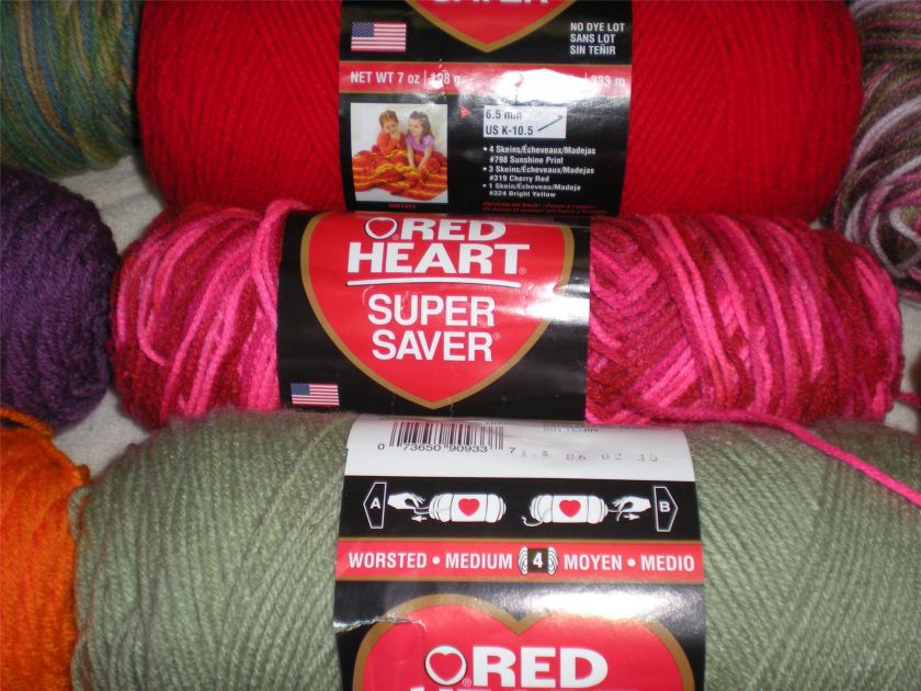 RED HEART SUPER SAVER YARN 7 OZ 5 OZ SKEINS VARIETY OF COLORS FREE 