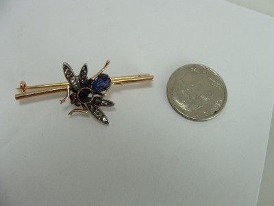 Antique Victorian 18k Gold with Diamonds Insect Pin  