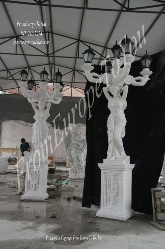 MONUMENTAL FIGURAL HAND CARVED MARBLE STREET LIGHTS  