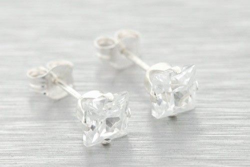 925 STERLING SILVER 5MM SQUARE CUT SIMULATED LAB DIAMOND EARRINGS 