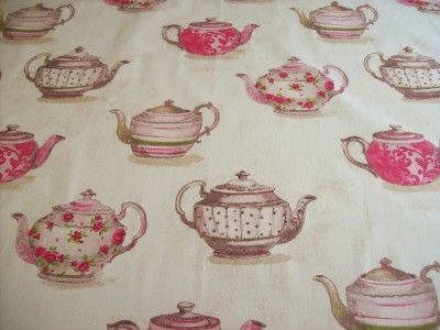 Teapots pink shabby chic Stof French designer fabric  