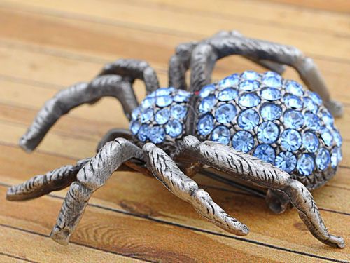 Light Sapphire Blue Czech Crystal Rhinestone Spider Insect Fashion Pin 