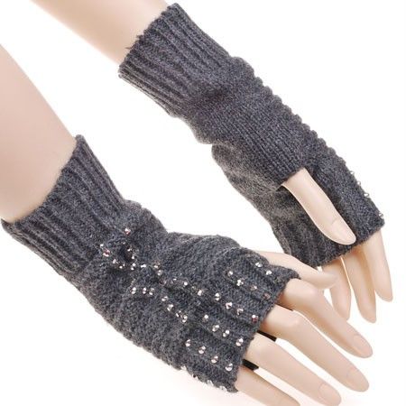 KH1778 Grey Punk Rock Gothic Fashion Fingerless Gloves  