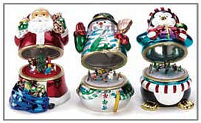 Christmas Santa Snowman Penguin Figurines Music Box Set  