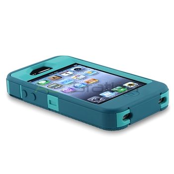   DEFENDER CASE & CLIP For IPHONE 4 4S LIGHT TEAL SHELL DEEP TEAL SKIN