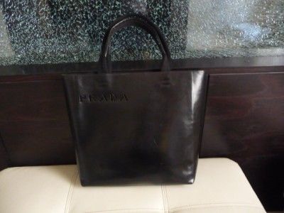 PRADA Black Shiny Leather Tote Shopper Handbag  