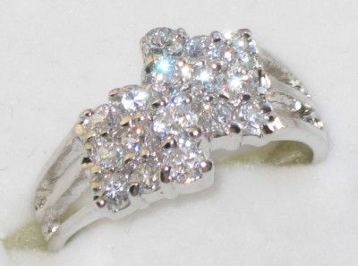   SPARKLING CLUSTER SIMULATED DIAMOND RING 14K WHITE GOLD GP ROS8  