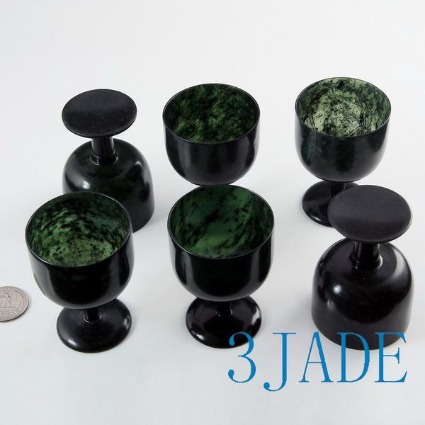 Hand Carved Natural Green Jade / Nephrite Cup  