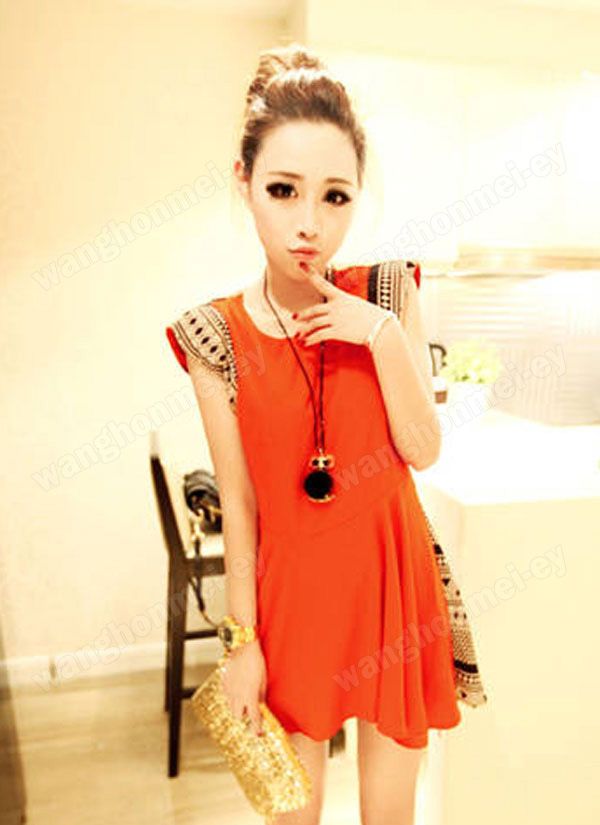 Retro Individuality Geometric patterns Shoulder pads Mini Dress  