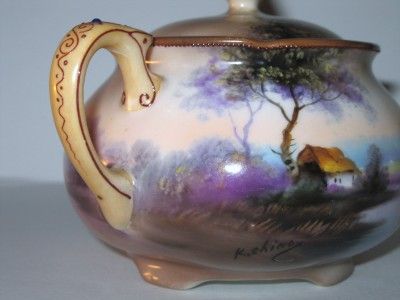   Noritake Hand Painted Moriage Creamer & Sugar Signed SHINO  