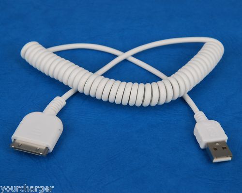 Coiled USB Sync cable WHITE 4 iPad iPod iPhone 4G 3GS  