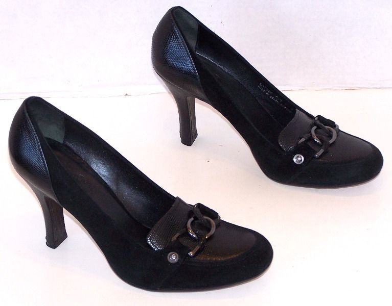 COLE HAAN PUMPS BLACK LEATHER SUEDE SNAKESKIN 9 B  