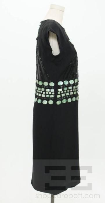   Black Silk Beaded Green Shell Trim Shawna Dress Size 8 NEW  