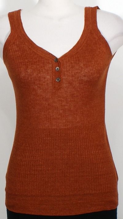 NWT EILEEN FISHER Cayenne Linen Rib Henley Shell 2X  