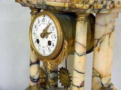 19th Century French Sienna Marble And Gilt Bronze Mantel Clock Set 