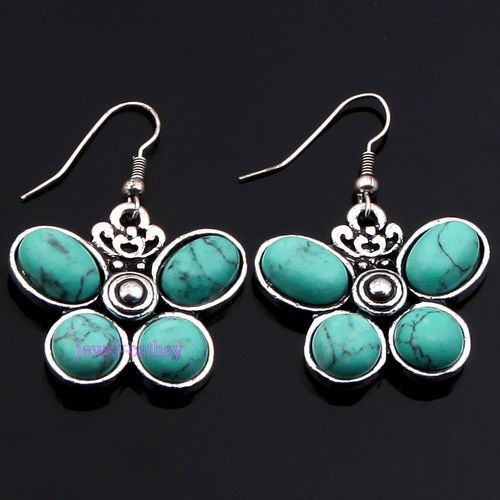   howlite blue turquoise butterfly bead Tibet silver dangle earring