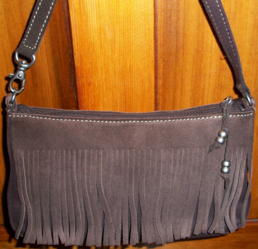 Nine West Dark Chocolate Brown Suede Fringed Handbag/Purse  