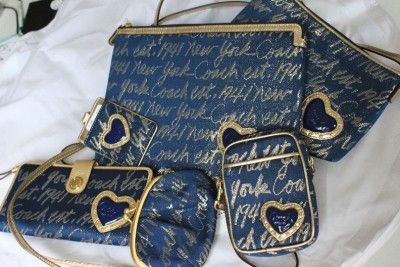 NWT Coach BLUE & GOLD KISS LOCK COIN PURSE $78 61036 Snap FRAME Wallet 