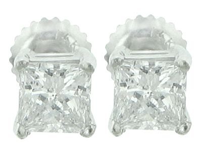 66 CT PRINCESS CUT DIAMOND STUD EARRINGS 14 KT W/G  