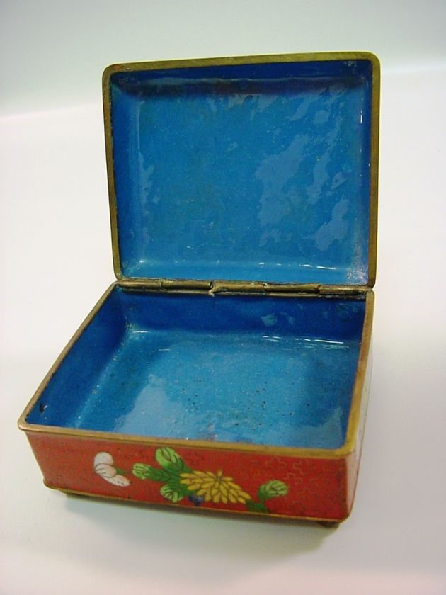 Antique Cloisonne Enamel Chinese Jewelry Box w Lid  