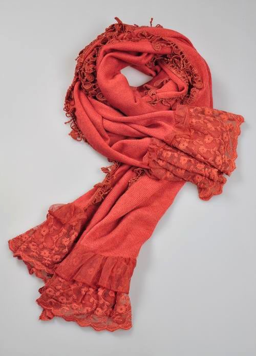   Warm Wool Elegant Womens Dress Scarf Shawl Princesse Lace Edging Red