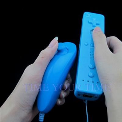   and Nunchuck Controller Set for Nintendo Wii Game + Case Skin Blue