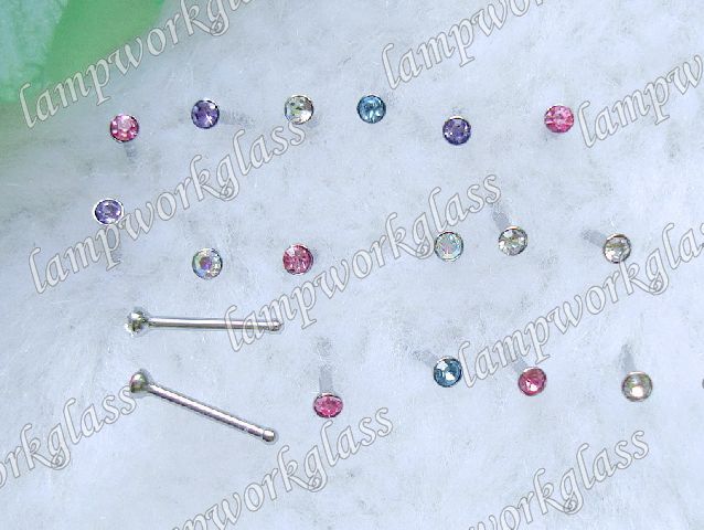 Wholesale 60pcs8mm mix colour rhinestone&316L Nose Stud  