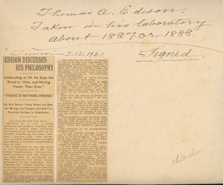 THOMAS EDISON~AUTOGRAPH~DICTAPHONE~1887  