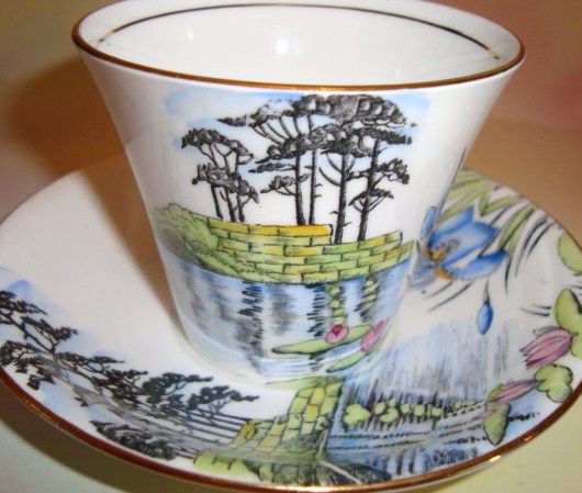 Elegant Handpainted Iris Scenic Melba Cup & Saucer  