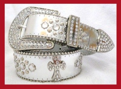 WESTERN RHINESTONE CROSS STUD SILVER LEATHER BELT.XL 44  