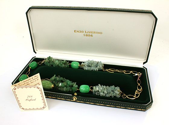 ENZO LIVERINO DESIGNER FANCY 18K GOLD JADE LADIES NECKLACE NWT BOX 