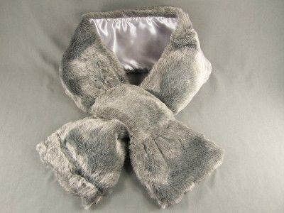 Grey Gray faux fur scarf neck wrap warmer muffler collar pull through 