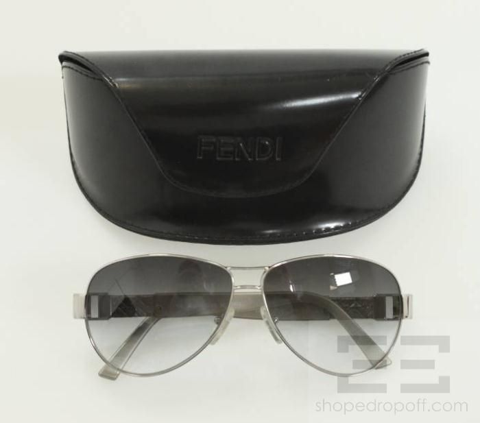 Fendi Silver Gradient Lens & Woven Leather Aviator Sunglasses FS5020 