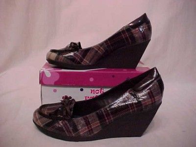 NOT RATED $49 Brown Plaid Fashion Loafer Wedge Shoes 10  