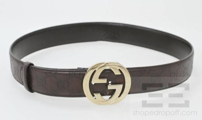 Gucci Brown Guccissima Leather & Light Gold Interlocking G Buckle Belt 