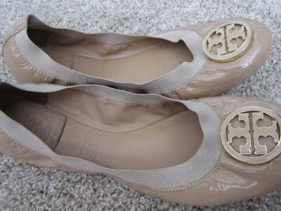 Tory Burch Caroline Camellia Pink Patent Leather Stretch Ballet Flats 