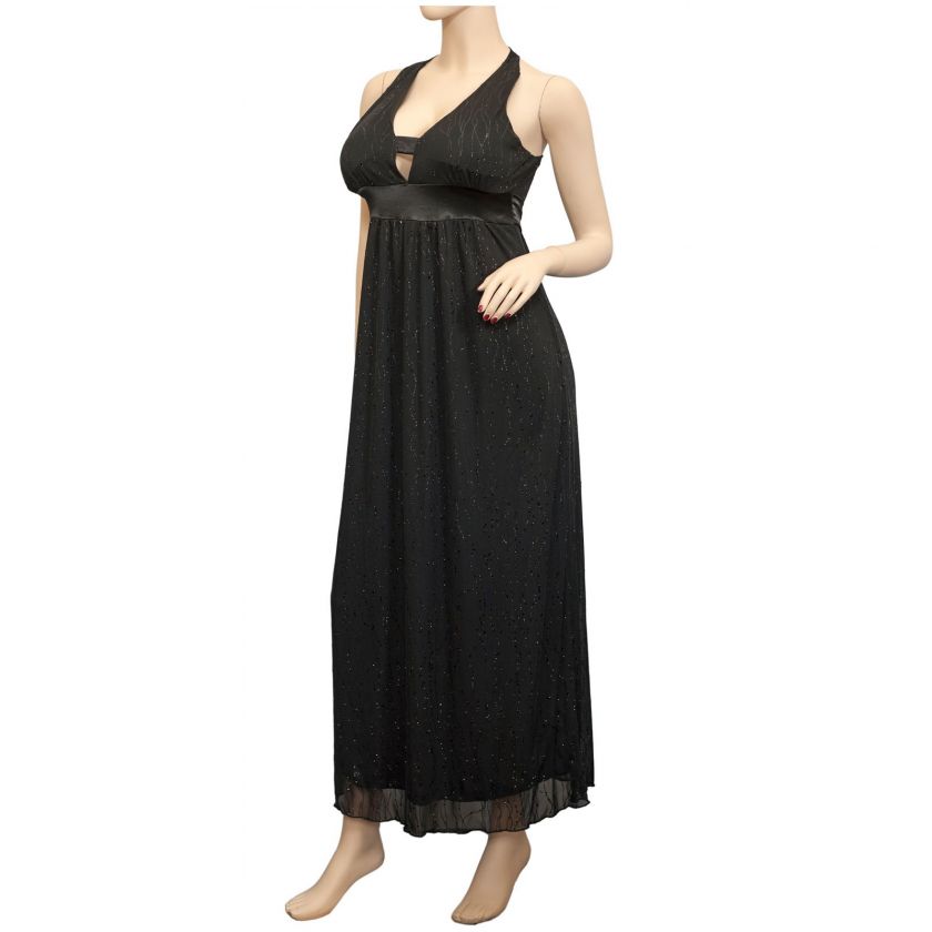 Plus Size Low Cut V Neck Cocktail Halter Dress Black  