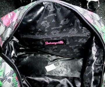 Betsey Johnson SKULL SKELETON Pink Sugar ROSE SEQUIN Tote Bag 