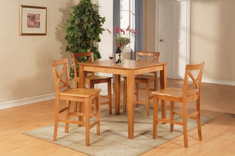 5PC SQUARE PUB COUNTER HEIGHT TABLE SET 4 STOOLS OAK  