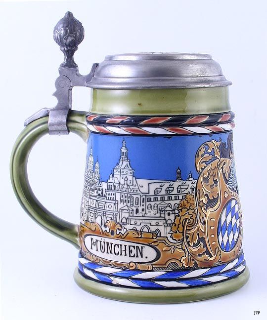 METTLACH HALF LITER ETCHED MUNICH BEER STEIN NO. 3043  