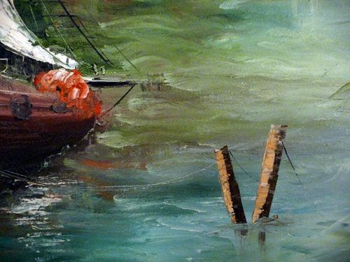 Gaston Petridis painting of sailboats in harbor 24x36  